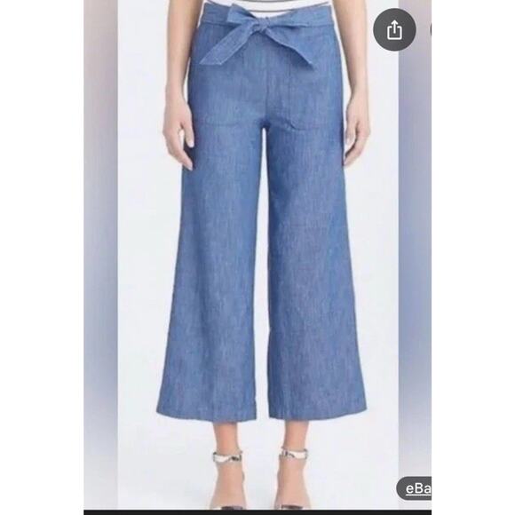 J. Crew Chambray Tie-Waist Pant linen blend denim blue size 6 NEW - Picture 1 of 11